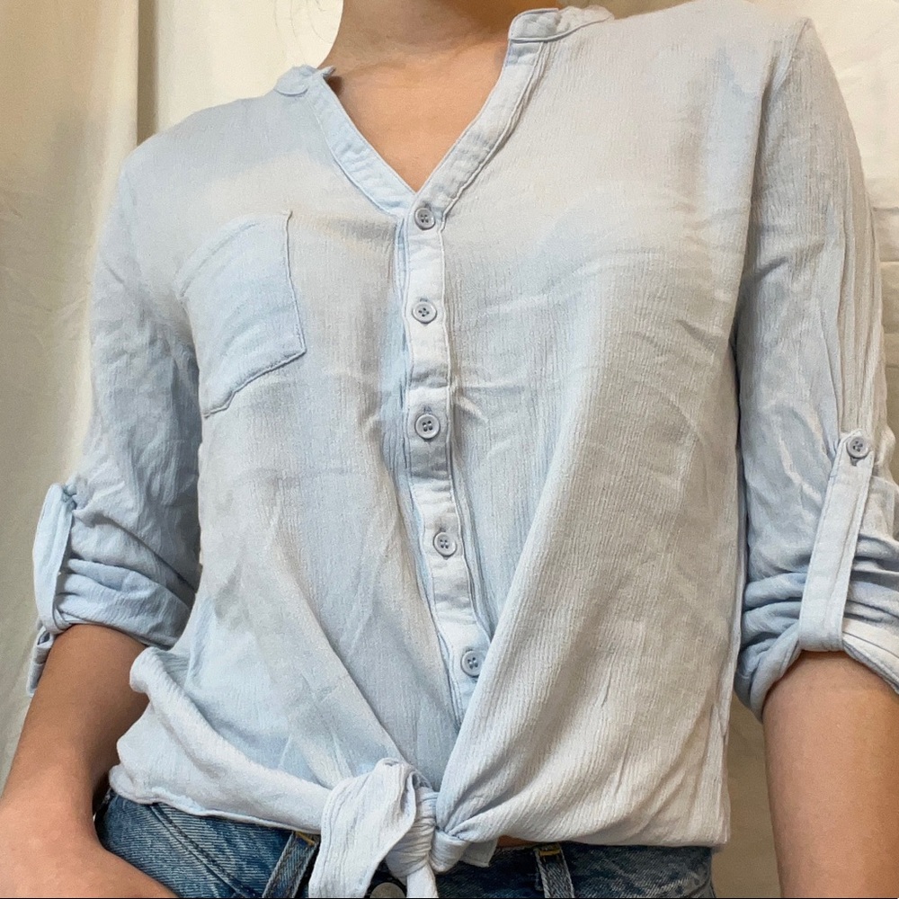 Baby blue button down blouse